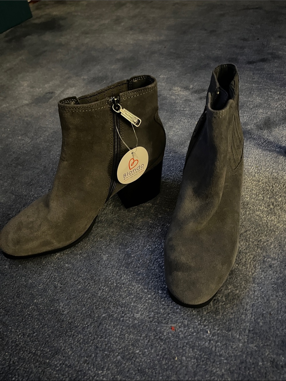 Blondo Charcoal Gray Suede Zip Ankle Booties
